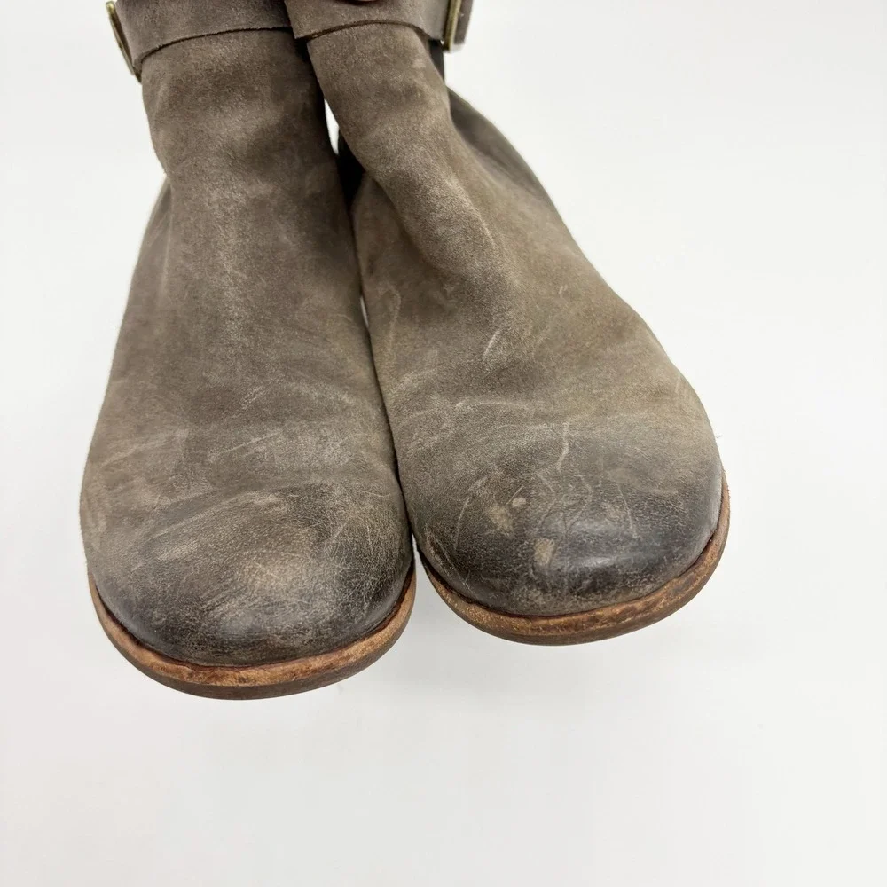 Kork-Ease Maddelena Distressed Suede Ankle Boots Size 8.5 Gray Buckle Block Heel
